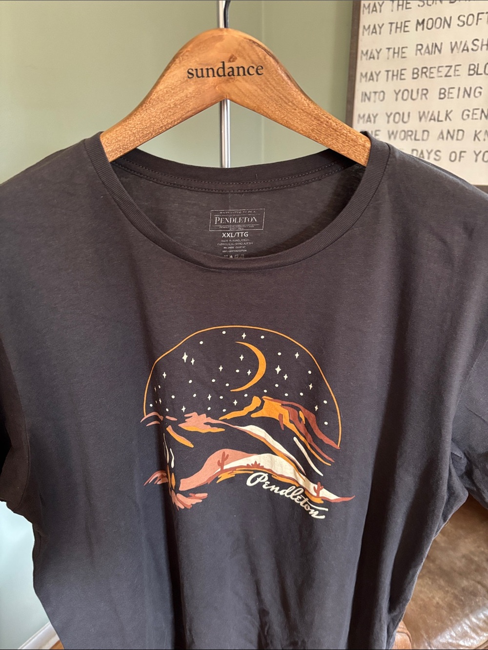 SundancexPendleton Black Tee with Orange and Cream Mountain Night Graphic